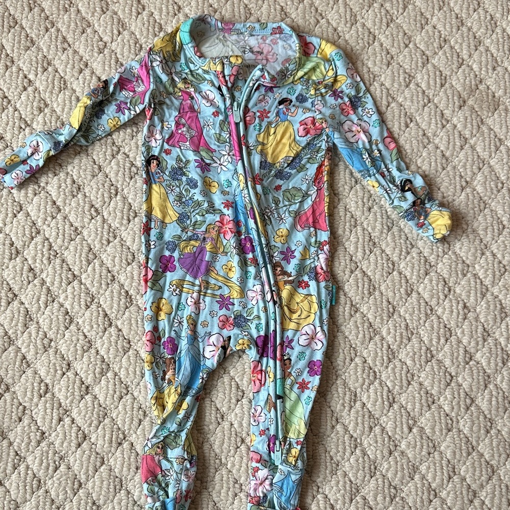 Posh Peanut Kids One Piece Footie - Blue and Yellow Princess Design